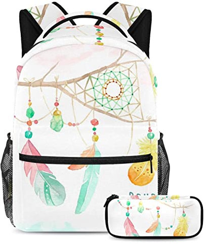 Boho-Aquarell-Traumfänger, Schultaschen-Set für Teenager, Mädchen, Jungen, Kinder, Studenten, Büchertasche, Rucksack