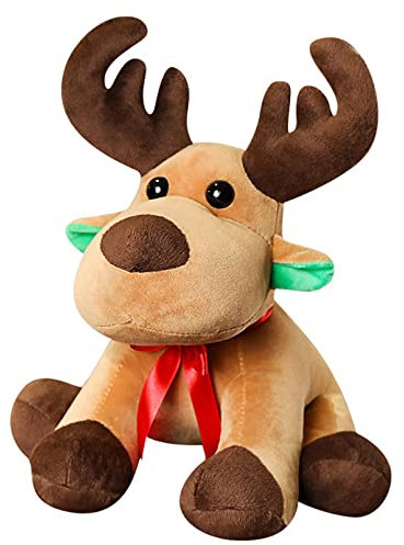 Elch Tier Kissen Plüschtier Stofftier Weihnachtsdekoration Elch Kuscheltier Cartoon Kissen Süß Geschenk (25cm)