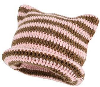 Fairy Grunge Beanie Y2K Cat in The Hat Striped Crochet Slouchy Hat Winter Warm Knitted Alt Headwear Accessories, Pink, Medium