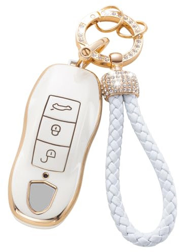 Gematay Coque de protection pour clé Porsche avec cordon porte-clés, compatible avec Porsche Boxster, Cayenne, Panamera, Cayman, Macan Carrera 911 991