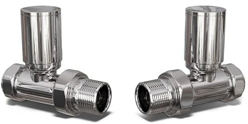 UK Radiators Round Chrome Radiator Valve - Chrome Polished Finish - Classy and Modern Design - 1/2 x 15mm Straight Radiator Valve - Pair