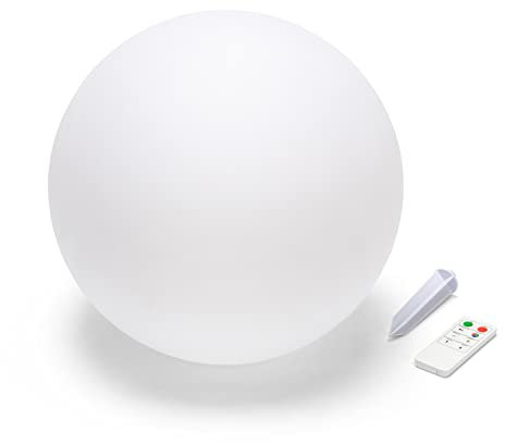 Velamp Sfera Luminosa LED Ø 40cm. A Ricarica Solare, IP54. con Telecomando: Scelta tra Bianco e 7 Colori. Wireless. per Giardino, terrazzo, Piscina