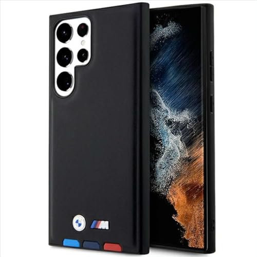 BMW Leather Stamp Tricolor Hardcase Hülle Cover für Samsung Galaxy S23 Ultra Schwarz