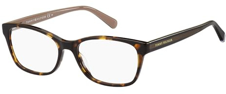 TOMMY HILFIGER Brille mit Sehstärke für Damen optional mit Sonnenbrillentönung oder Blaulichtfilter, Rechteckig, gefertigt aus Kunststoff (inklusive Brillenetui)