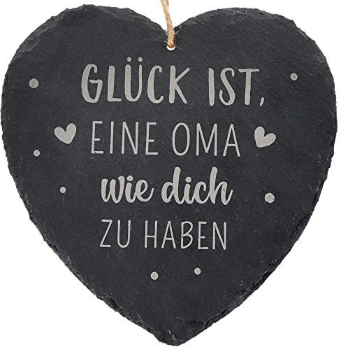 Spruchreif | Großes Schieferherz mit Gravur | Schieferherz mit Spruch Oma | Schiefertafel in Herzform mit Kordel zum Aufhängen | Wanddeko | Schieferschild Oma | Dekoherz | Muttertag