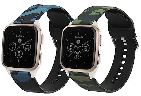 kwmobile 2x Cinturino Silicone TPU compatibile con Garmin Venu Sq 2 Music/Sq 2 - Fascia Gommata Smart Watch - camouflage nero/verde chiaro/verde scuro