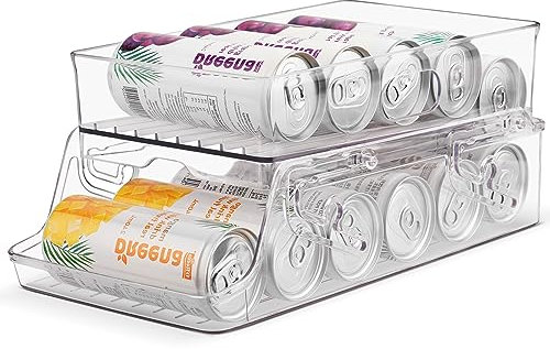 Worephu 2-Layers Rolling Soda Can Organizer, Foldable Container Holder Dispenser, Clear Plastic Beverage Storage Rack Holder for Fridge Storage, Kitchen Cupboard, Countertop, Pantry.