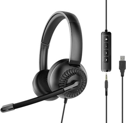 Speedlink METIS Casque stéréo USB - Casque léger Filaire avec Microphone et télécommande Filaire, Prise USB-A et Prise Jack de 3,5 mm, Bureau et télétravail, Sac de Rangement, Noir