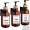 3er Seifenspender Wandbefestigung Set, 500ml Seifenspender Wand Ohne Bohren, Shampoo Spender mit Pumpe und Wasserdichten Etiketten, Shampoo Spülung Duschgel Spender für Küche Bad (Bernstein)