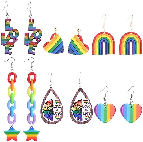 6Paare LGBTQ Regenbogen Ohrringe LGBTQ Stolz Ohrringe Set für Damen Frauen Lesbisch Gay Regenbogen Ohrstecker LGBTQ Zubehör Homosexuell Stolz Regenbogen Schmuck Zubehör Pride Lgbtq Accessoires