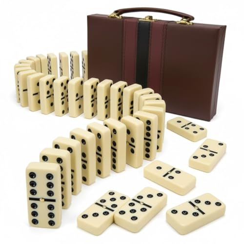 Playbees Jumbo Double Six Dominoes Set - 28 White Classic Tiles in Faux Leather Case - Fun Educational Toy for Kids, Boys, Girls, Classroom Kit, Classic Game Night Party Favors Set, Travel-Friendly