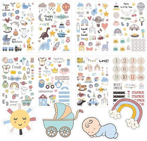 LYNSAN Sticker Baby(212 Motive), Aufkleber für Babyalbum, Sticker Babyalbum, Fotoalbum Babysticker Deko für Kinder Mädchen Junge Babyparty Geschenk Jahr Buch Scrapbook Zubehör, BBTZ01, BBTZ01