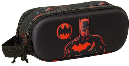 safta Batman 3D Doppelmäppchen für Kinder, ideal für Kinder im Schulalter, bequem und vielseitig, Qualität und Widerstandsfähigkeit, 21 x 6 x 8 cm, Schwarz, Schwarz, Estándar, Lässig