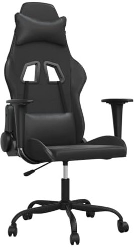 vidaXL Gaming Stuhl, Bürostuhl mit Massagefunktion, Drehstuhl Höhenverstellbar mit Hebel, Computerstuhl Schreibtischstuhl Sessel, Schwarz Kunstleder