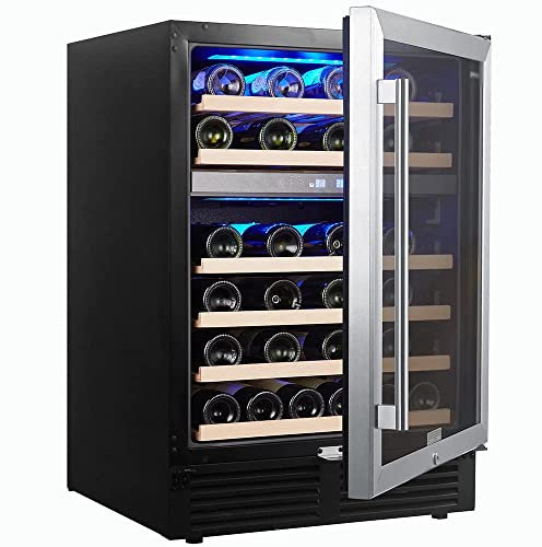 Suuim Frigo per Bevande, Frigorifero per Vino da 24 Pollici, 46 Bottiglie, Cantina per Vino incorporata e Indipendente a Doppia Zona, Controllo Digitale della Temperatura da 41 ° F a 68 ° F, con Adva