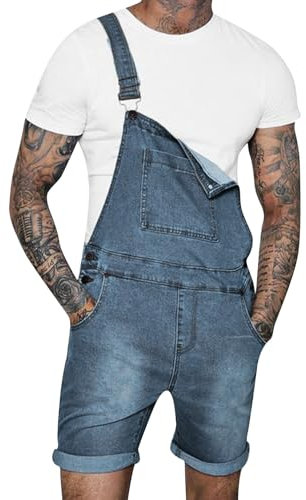 Duohropke Jeans da uomo, estivi, in denim, salopette corte in jeans, pantaloni corti, Azzurro, S