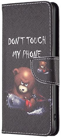 AIFILLE PU Leder Hülle Kompatibel mit Samsung Galaxy A15 5G 2023 Schwarz Handyhülle mit Muster Braunbär Don't Touch My Phone Brieftasche Herren Stoßfest Schutzhülle mit Standfunktion Tier Schutzhülle