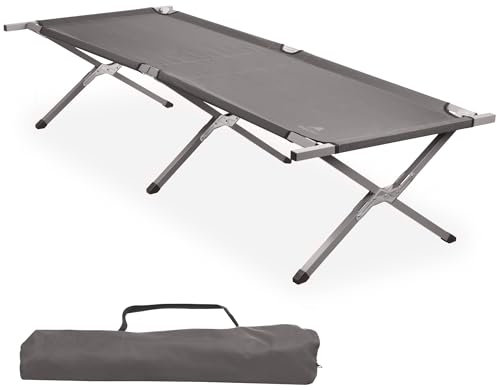 CampFeuer Feldbett | Grau | Belastbar bis 180kg | 190 x 74,5 x 45,5 cm | Campingliege, Sonnenliege, stabile Feldliege, Gartenliege mit Tragetasche, Angelliege, Strandliege, Klappliege, Outdoorliege