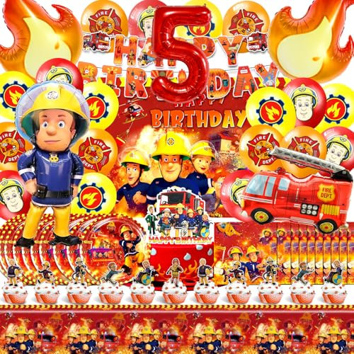 81 Stück Feuerwehrmann Geburtstagsdeko 5 Jahre, Feuerwehr Deko Kindergeburtstag, Feuerwehr Luftballon, Feuerwehr Party Deko, Geburtstag Ballon, Feuerwehr Tortendeko, Teller, Banner, Servietten