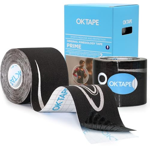 OK TAPE Kinesiologie Tape 5cm x 5m Reflektierende Drucke Elastisches Sport Tape für Schulter,Ellbogen, Knie Unterstützung, Wasserdichtes Physio Tape für Gelenk- und Muskelschmerzen,2 Rollen-Schwarz
