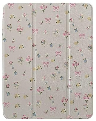 Hartschalen-Schutzhülle für Apple iPad 10 10. Generation 27,7 cm (11 Zoll), Modell 2022, dreifach verstellbar, mit Ständer, cremefarben, weiß, rosa, Schleife, Blumen, Blumen, erfrischend, schick,