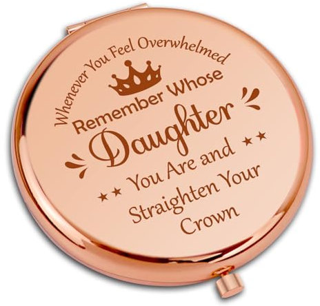 To My Daughter Gifts Travel Compact Pocket Makeup Mirror Inspirational Birthday Gifts for Daughter Motivational Graduation Present Encouragement Round Rose Gold Makeup Mirror