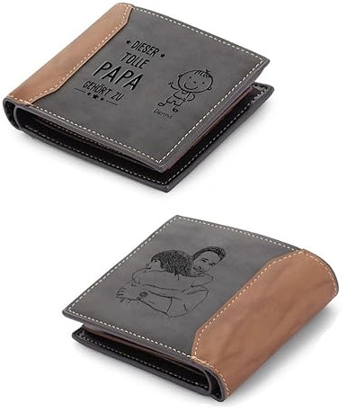jewelora Personalisierte Herren Geldbörse mit Foto Brieftasche Herren PU Leder mit Gravur Geschenk für ihn Papa Freund Ehemann Vater Sohn Familie Geburtstag (A-Name 1)