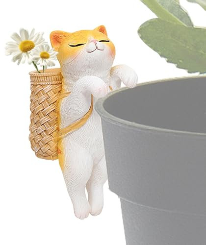 Cat Fish Tank Decorations | Multipurpose Plant Pot Ornaments Flower Pot Figurine | Creative Plant Pot Animal Huggers Cat Plant Hanger for Aquariums Flower Pot
