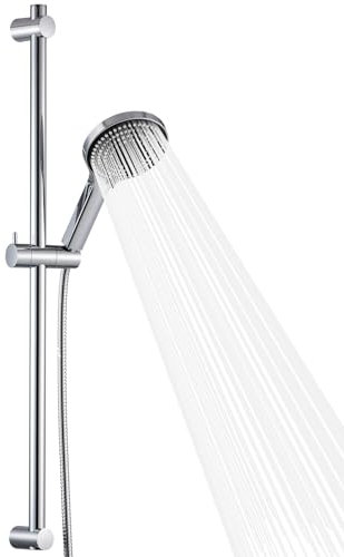 OFFO Barre de Douche,Barre Douche 80 cm,Ensemble de Douche avec Pomme de Douche,Kit Douche avec Pomme de Douche et Douchette à Main avec 6 Types de Jets et Flexible de 1.6 m,Chromé