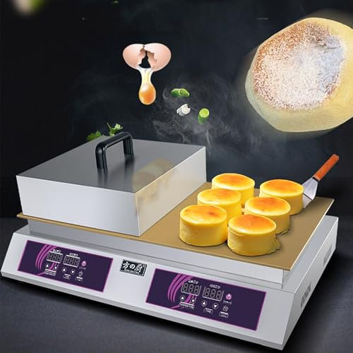 CGCSYZ Commercial Souffle Maker, 2600W Souffle Pastry Machine with 8mm Non-stick Griddle and Stainless Steel Lid, Adjustable 50-300° Temperature and Timing Function, 360°baking Evenly, for Bar(