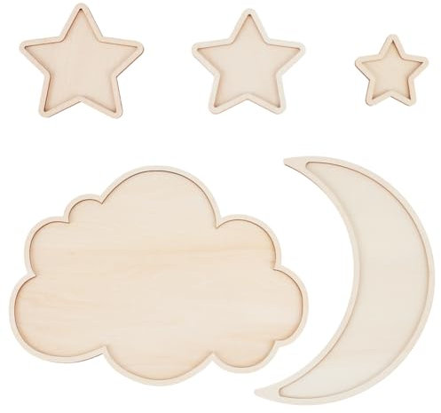 OLYCRAT 5 Stück Schlafendes Hölzernes Boho Kinderzimmerdekor Kinderzimmer Zum Aufhängen Wandschild Kinderzimmer Wanddekoration Mond Sterne Und Wolken Himmlisches Kinderzimmerdekor