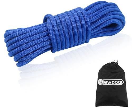 NewDoar Statisches Kletterseil 18KN 10 mm (3/8in) Hochfestes Zubehörseil Doppelt Geflochtenes Sicherheitsseil zum Ziehen und Ziehen von Prusik-Seilen (Blau 10mm,165ft)