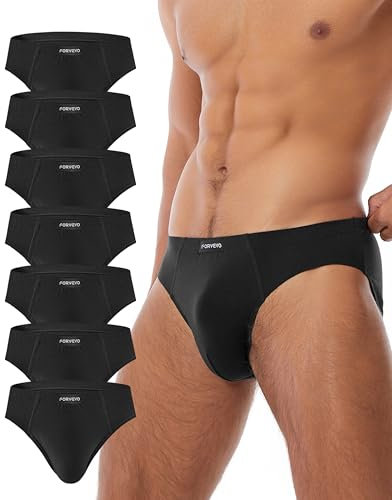 FORVEVO 7er Pack Unterhosen Herren Slip Baumwolle, Atmungsaktive Unterhosen Männer, Klassischer Weich Unterwäsche mit Tasche, Stretch, Ohne Etikett(L,Schwarz)