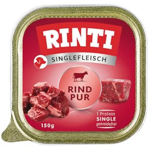 Rinti - Singlefleisch | Nassfutter für Sensible, ausgewachsene Hunde mit 100% Rindfleisch. Alleinfutter in Schälchen ohne Getreide, Kohlenhydrate und künstliche Zusätze | 10x150g Rind Pur