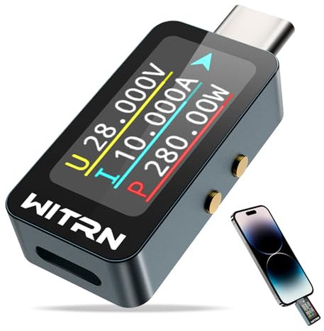 Heemol 4-36 V USB Tester Misuratore di corrente digitale 10 A PD Power Meter USB C Misuratore di corrente Colore IPS LCD Multimetro Voltmetro di potenza (USB C a USB C)