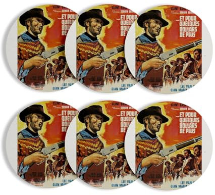 Rundes Poster mit Korkbasis – Altes französisches Filmplakat und für einige Dollar mehr, Retro, Kino-Poster, Vintage, 6 Stück (95 x 95 mm)