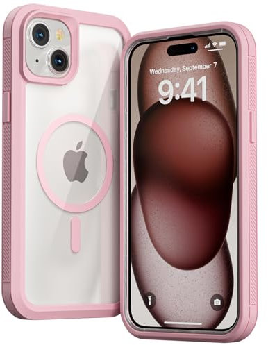 Follaroma for iPhone 14 Plus case, Compatible with MagSafe, Heavy Duty Shockproof Protection Phone Case, Double Layer Transparent Magnetic Protective Case for iPhone 14 Plus, 6.7 inch, Pink