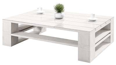 Lermowood Palettenmöbel Mp Couchtisch 100 x 60 x 30 cm Weiß | Europaletten Indoor und Outdoor Lounge Gartenmöbel Holz Gartenmöbel Set Lounge Möbel Terrasse Balkon Loft Stil Paletten