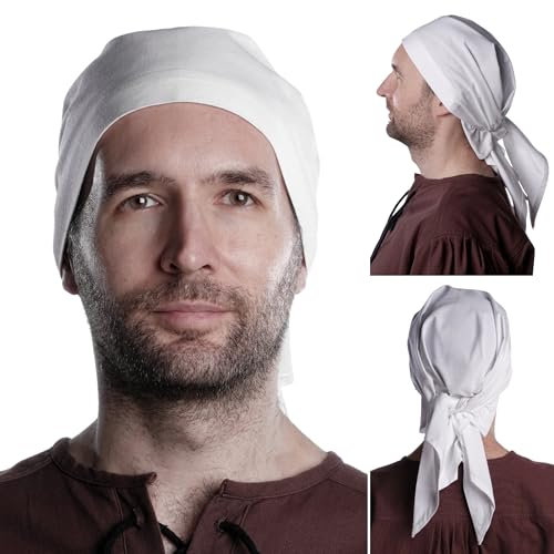HEMAD Herren Mittelalter Piraten Kopftuch 100% Baumwolle Dreieck Modell: Fidegart, Weiß