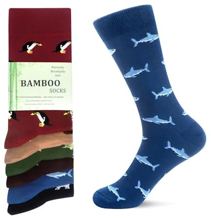 WeciBor Men's Bamboo Socks Breathable Soft Casual Socks, 6 Pack Multicolor Animal, Size 8-12