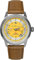 UMF RUHLA Colani 1364-1 - satiniertes Edelstahlgehäuse -Ziffernblatt in Gelb - Kratzfeste Saphirglas – Automatikwerk mit Glasboden NH 34 (GMT) - Kalbslederband mit Colani-Logo - Made in Germany