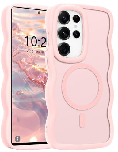 Pepmune Cover Magnetica per Samsung Galaxy S25 Ultra Custodia Compatibile con Magsafe Cornice Ondulata Forma Custodia Traslucida Opaca Cover Protettiva Sottile Antiurto Case per Samsung S25 Ultra Rosa