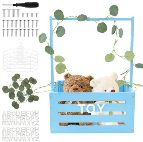 Holz Babykorb Geschenk mit Griff Babyparty Schrank Geschenk Korb Neugeborene Baby Dusche, Baby Shower Wäschekorb für Geburtstage Babypartys Weihnachten Neue Eltern(Blau)
