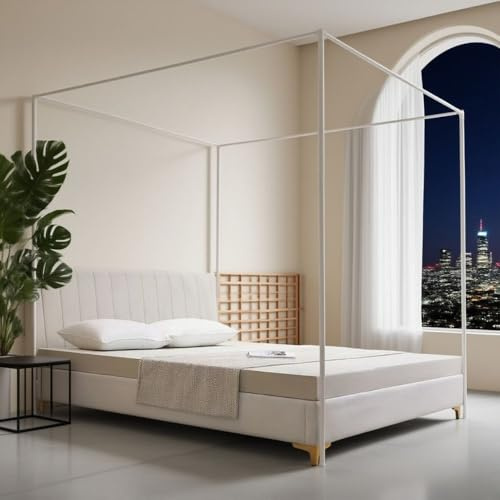 ZIQINPSQ Marco de cama con dosel tamaño King, postes de marco de metal grueso, soporte de cuatro esquinas para decoración de dormitorio de cama de metal/madera