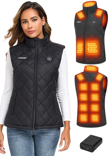 Gokozy Heated Gilet for Women with 15 Heat Zones 20000mAh 12V Battery Pack Ultra-Lightweight & Waterproof Winter Wear for Outdoor/Skiing/Gifts