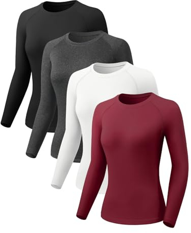Orrfreer 4 Pack Women's Activewear Gym Tops Long Sleeve Compression Shirt Fitness Workout Yoga Tops Ladies Sports Running T-Shirt Fast Dry, Breathable