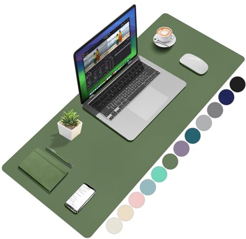 Zindoo Schreibtischunterlage Olivgrün 100x40cm Stilvolle PU-Leder | Tischunterlage Minimalisten, Rutschfest, Wasserfest, Ideal für Büro, Homeoffice & Modernes Arbeitszimmer