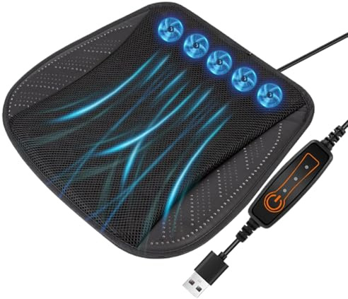kinrguiyuez USB-Kühlendes Sitzkissen für Auto, kühlendes Autositzkissen mit Lüfter, Kühlende Autositzauflage, Sommer-Autositz-Kühlkissen, belüfteter Autositzbezug für Bürostuhl, LKW, Sitzkissen