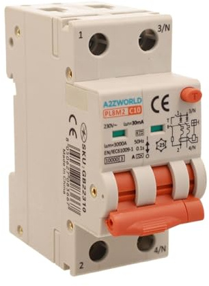 Interruttore Differenziale Magnetotermico Tipo A 10A C10, Bipolare 2P Veri (NO 1P+N), Curva C 6kA 30mA, Doppio Leva con Diagnostica Visiva, 2 Moduli DIN, Serie PL8M2
