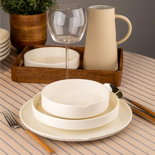 Kutahya Porselen Chef Taste Of Geschirrset 18-teilig – Tafelservice für 6 Personen aus Porzellan – Modernes Design mit Einkerbung – Servier-, Suppen- & Essteller – Spülmaschinengeeignet, Weiß